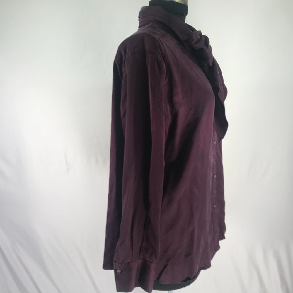 90's Vintage Ralph Lauren Eggplant Purple Silk Pussybow Button Up Blouse - Picture 12 of 12